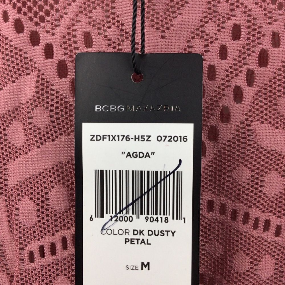 NWT BCBGMAXAZRIA Rose Pink “AGDA”‎ Fitted Lace Long Sleeved Top - Medium - Picture 5 of 10